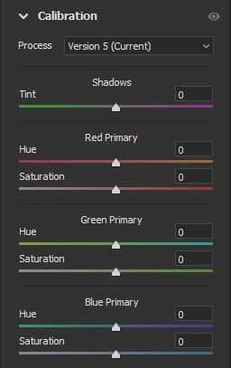 Camera calibration settings in Adobe Photoshop's camera RAW
